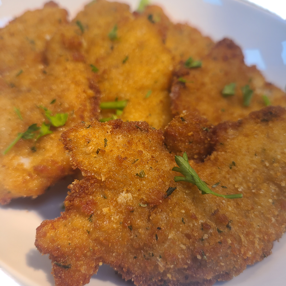 Golden breaded pieces garnished with parsley.